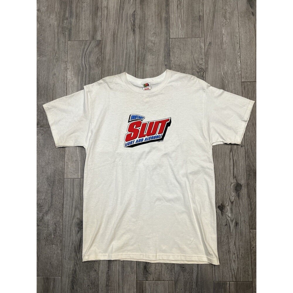 Vintage 90s Saying Alcohol Parody Shirt Medium Men White Comedy Sl*t Text Tee